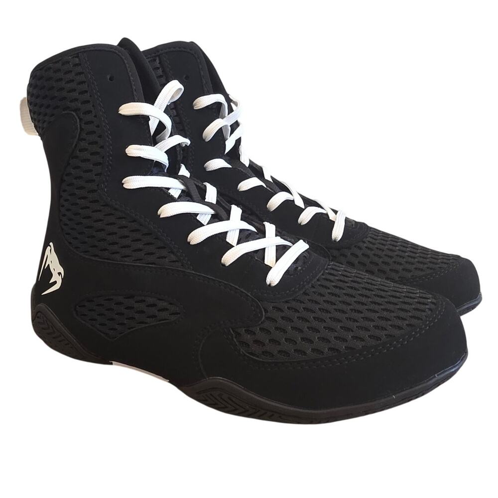 Venum Contender Boxing Shoes Mens 7 Black White Mid Top Training New